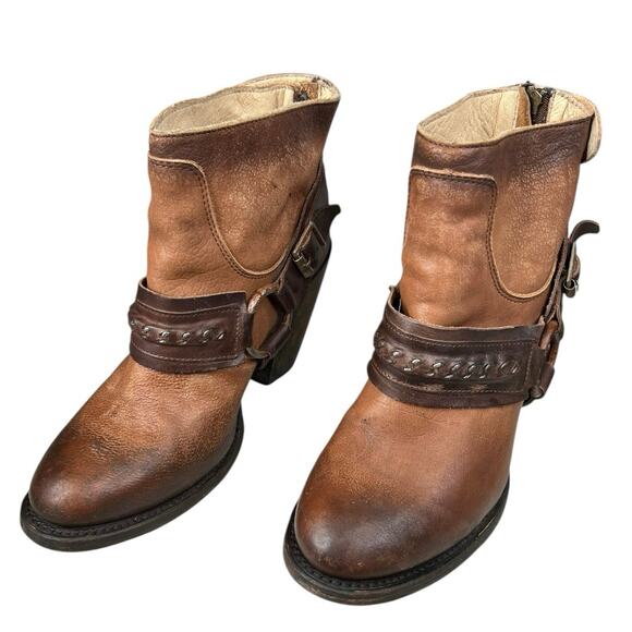Freebird By Steven Phlow Brown Distressed Harness Western Ankle Boot Size US 6 - Picture 6 of 12